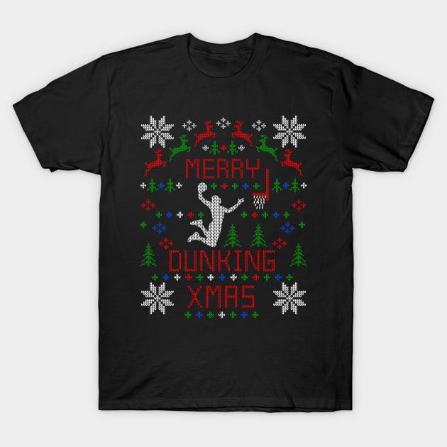 Merry Dunking Christmas Basketball Ugly Christmas Sweater Design T-Shirt by TeeCreations